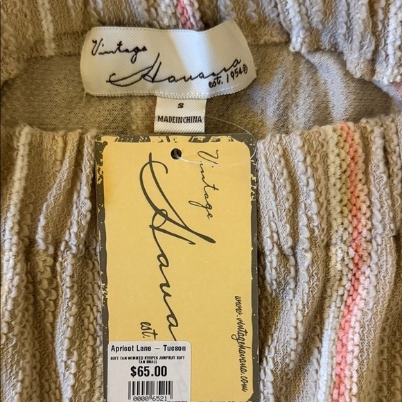 Vintage Havana Tan Stripe Smocked Waist Strapless Jumpsuit Soft Beach Vacation S - Picture 2 of 7